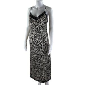 Y2K Crescent L Slip Sweetheart Dress Leopard Print Side Zip Lace Trim Coquette